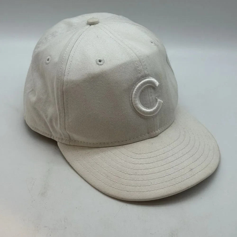 Chicago Cubs MLB Baseball Cap Fitted 7.25 White on White New Era 59Fifty Hat GM